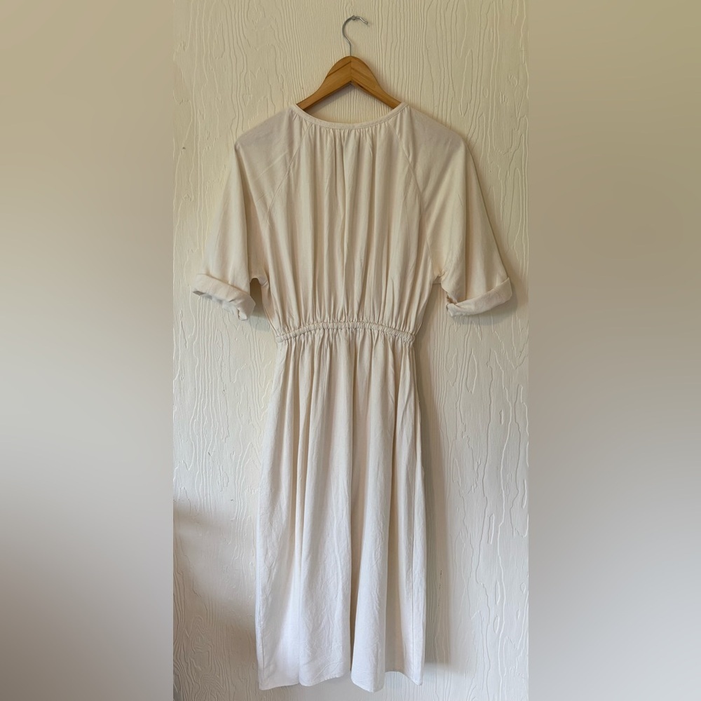 Zara Ecru Off White Cream Button Up Down Drawstring Pocket Linen Midi Dress - Picture 11 of 13